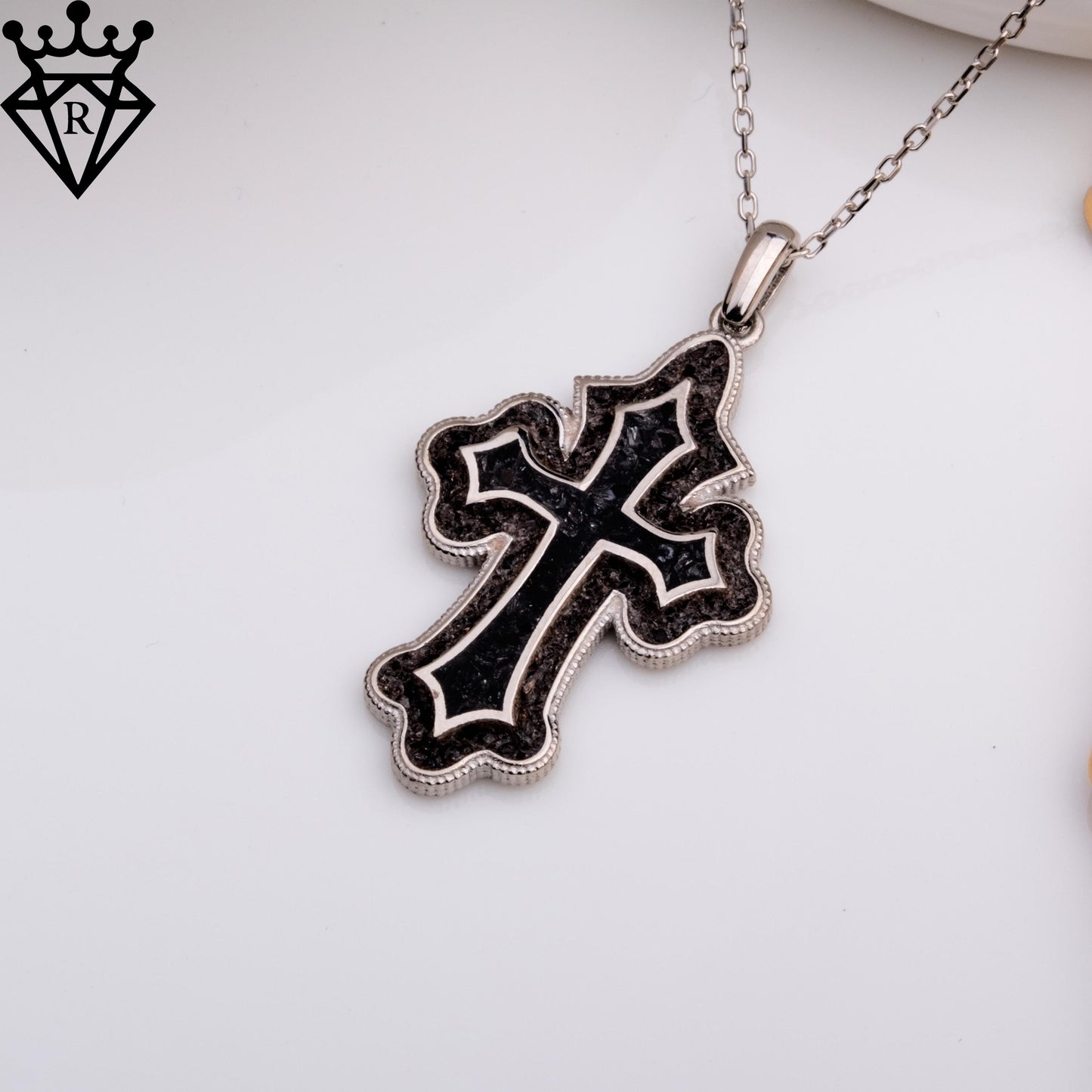 Onyx Cross Necklace,Natural Stone,14K Gold Men's Orthodox Pendant, Dainty Pearl Cross, Christian Jewelry, Baptism Godparent Wedding Gift