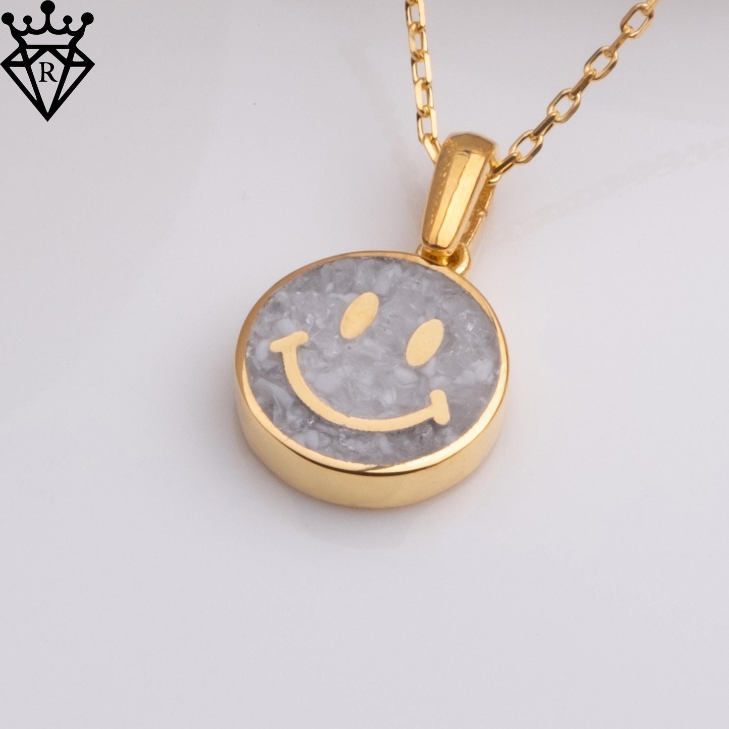 Moonstone Smiley Face Necklace ,14K Gold,925 Sterling Silver Positive Pendant,Dainty Handmade Happy Good Vibes Jewelry Gift for Her Women