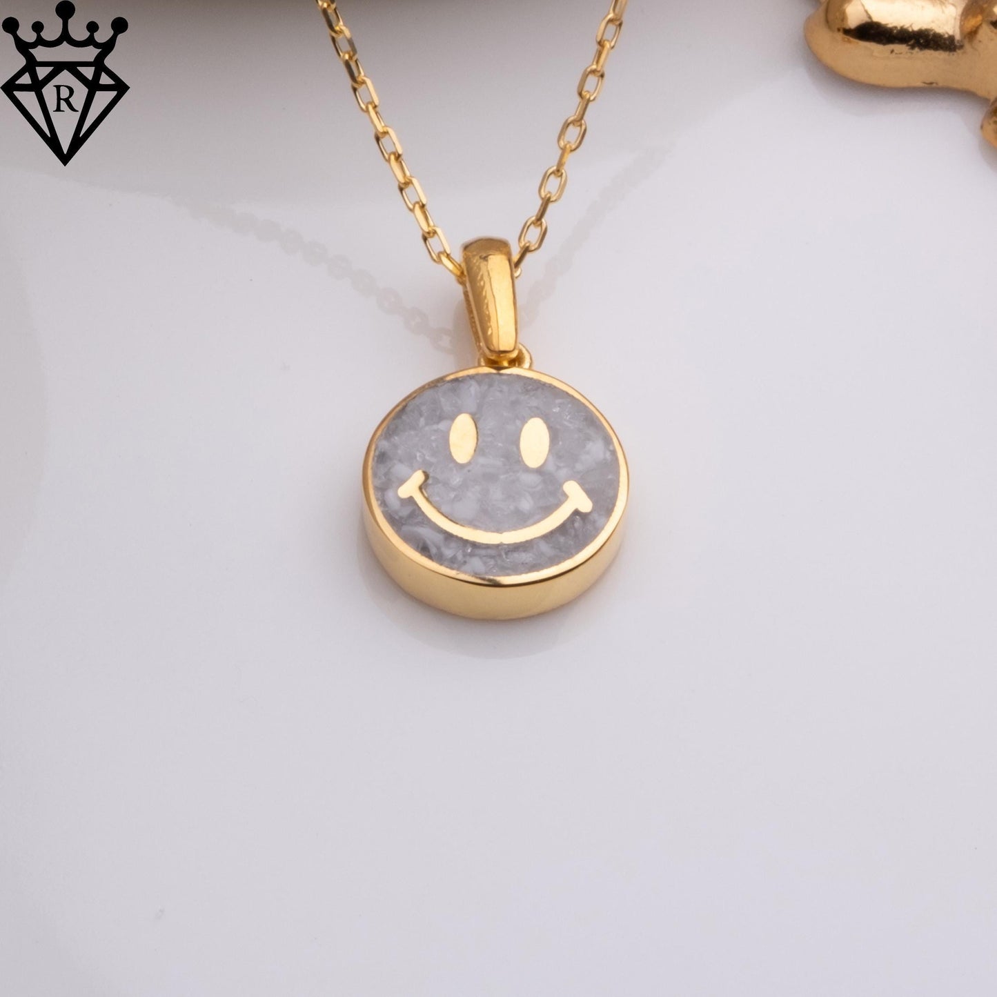 Moonstone Smiley Face Necklace ,14K Gold,925 Sterling Silver Positive Pendant,Dainty Handmade Happy Good Vibes Jewelry Gift for Her Women