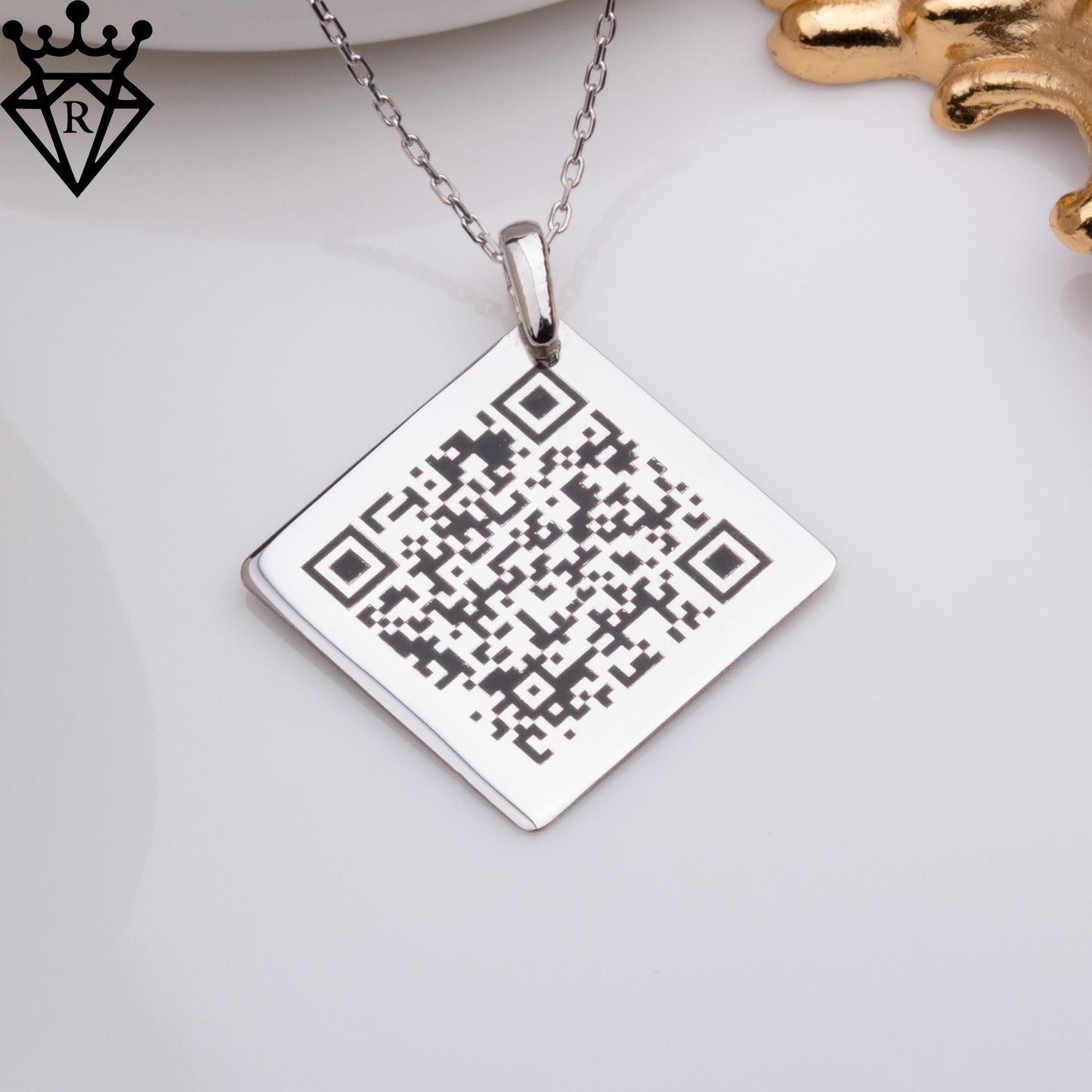 Custom QR Code Necklace – Personalized Link Pendant, Engraved Scanable Gift, Spotify YouTube Message Jewelry, Customizable Silver Tag
