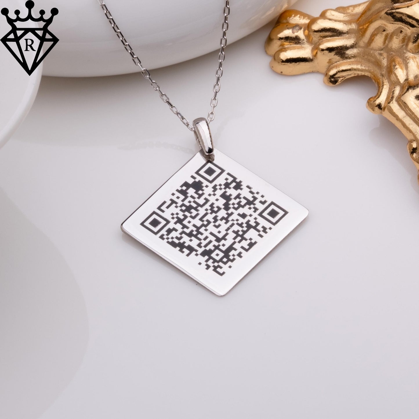 Custom QR Code Necklace – Personalized Link Pendant, Engraved Scanable Gift, Spotify YouTube Message Jewelry, Customizable Silver Tag