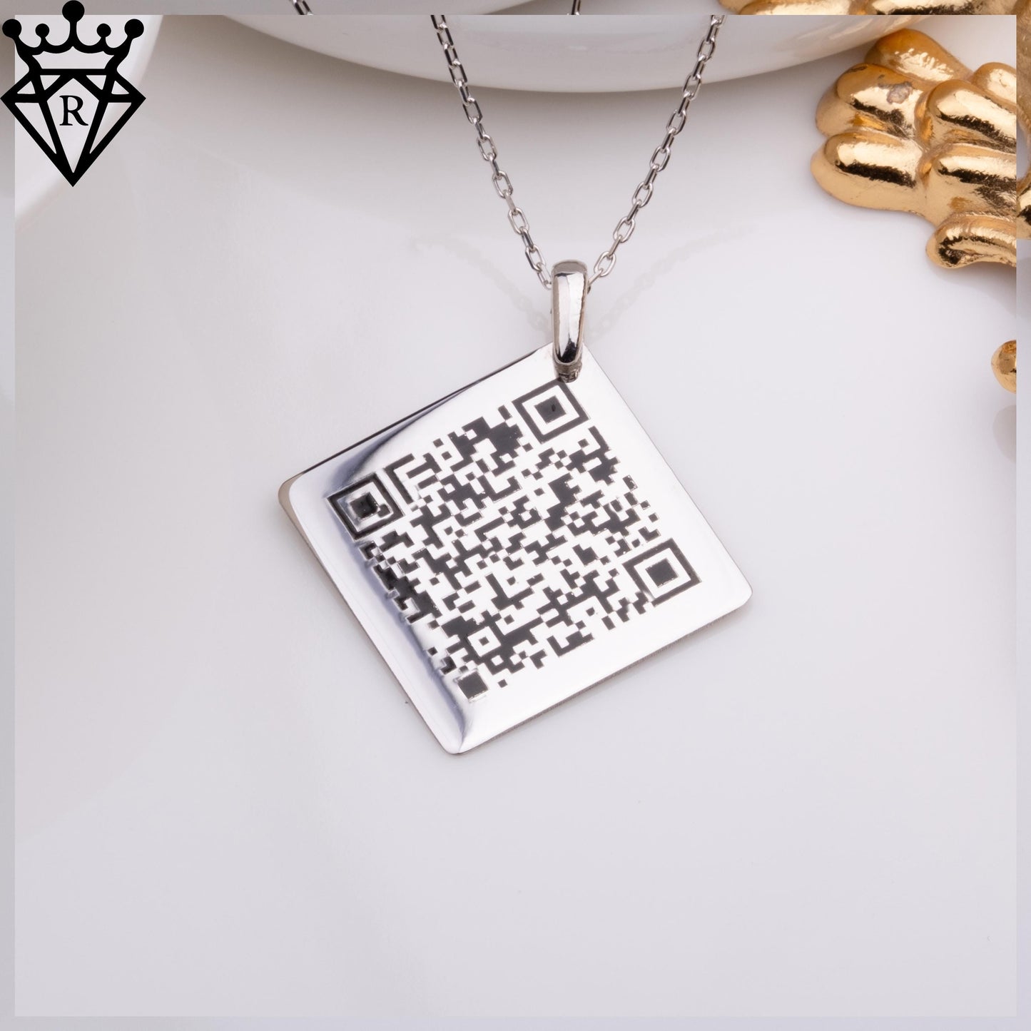 Custom QR Code Necklace – Personalized Link Pendant, Engraved Scanable Gift, Spotify YouTube Message Jewelry, Customizable Silver Tag