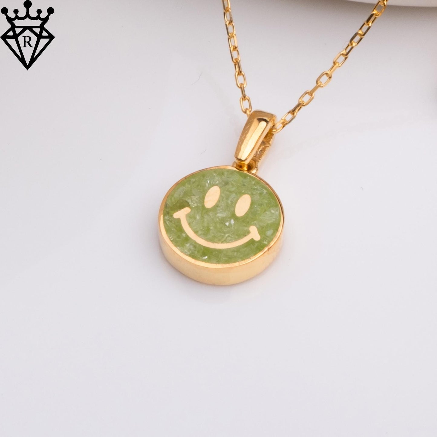 Peridot Smiley Face Necklace ,14K Gold,925 Sterling Silver Positive Pendant,Dainty Handmade Happy Good Vibes Jewelry Gift for Her Women