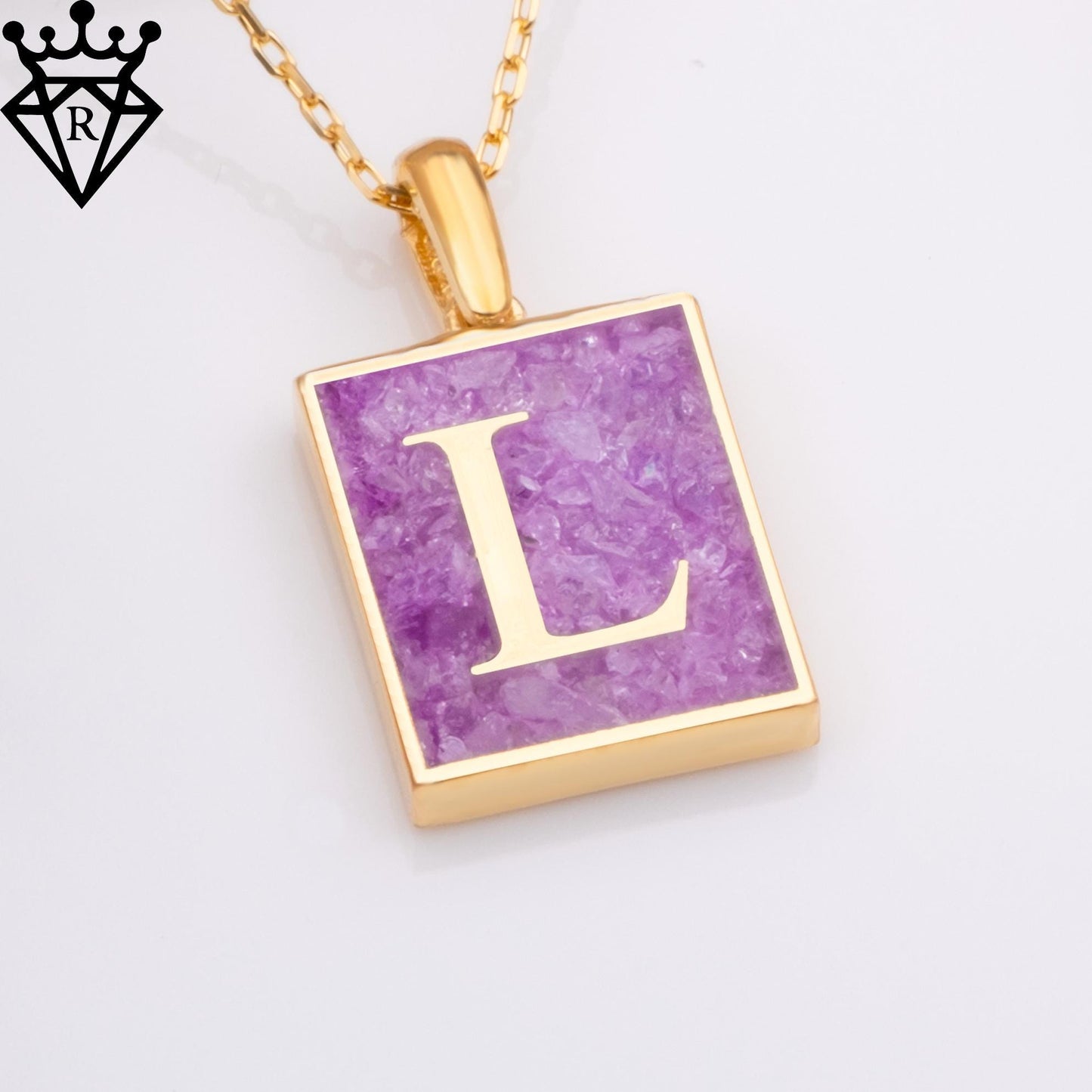 Amethyst Initialenkette – 14K vergoldet 925 Sterlingsilber Rechteckanhänger – Februar Geburtsstein Schmuck – Personalisiert