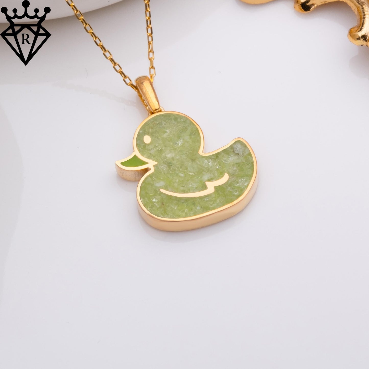 Peridot Duck Pendant Necklace – 14K Gold Plated 925 Sterling Silver, Handmade Green Gemstone Jewelry, Cute Animal Gift for Women and Girls