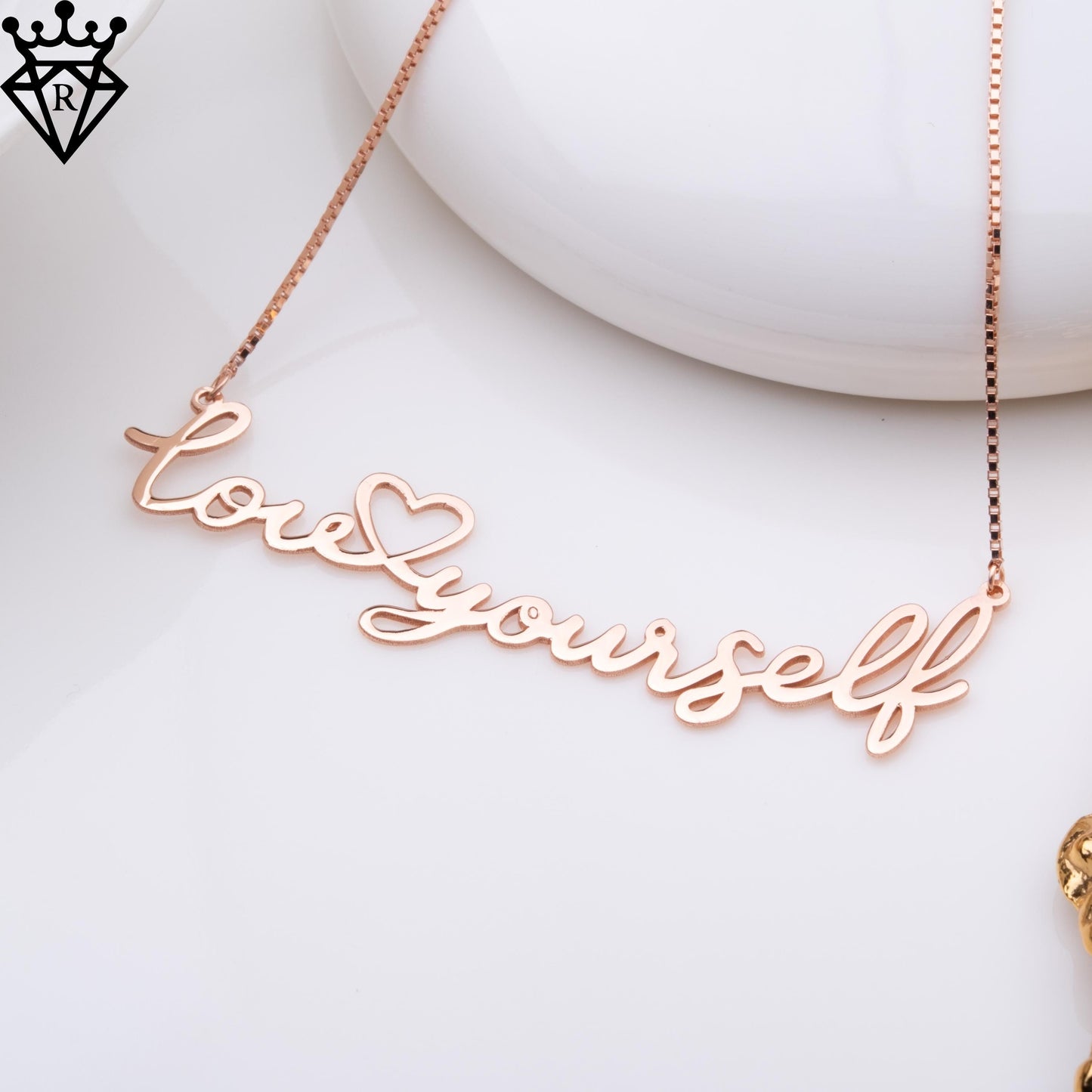 Love Yourself Necklace – Custom Name Necklace Gold & Silver, Dainty Personalized Jewelry Gift for Her, Handmade Birthday Present,rose gold