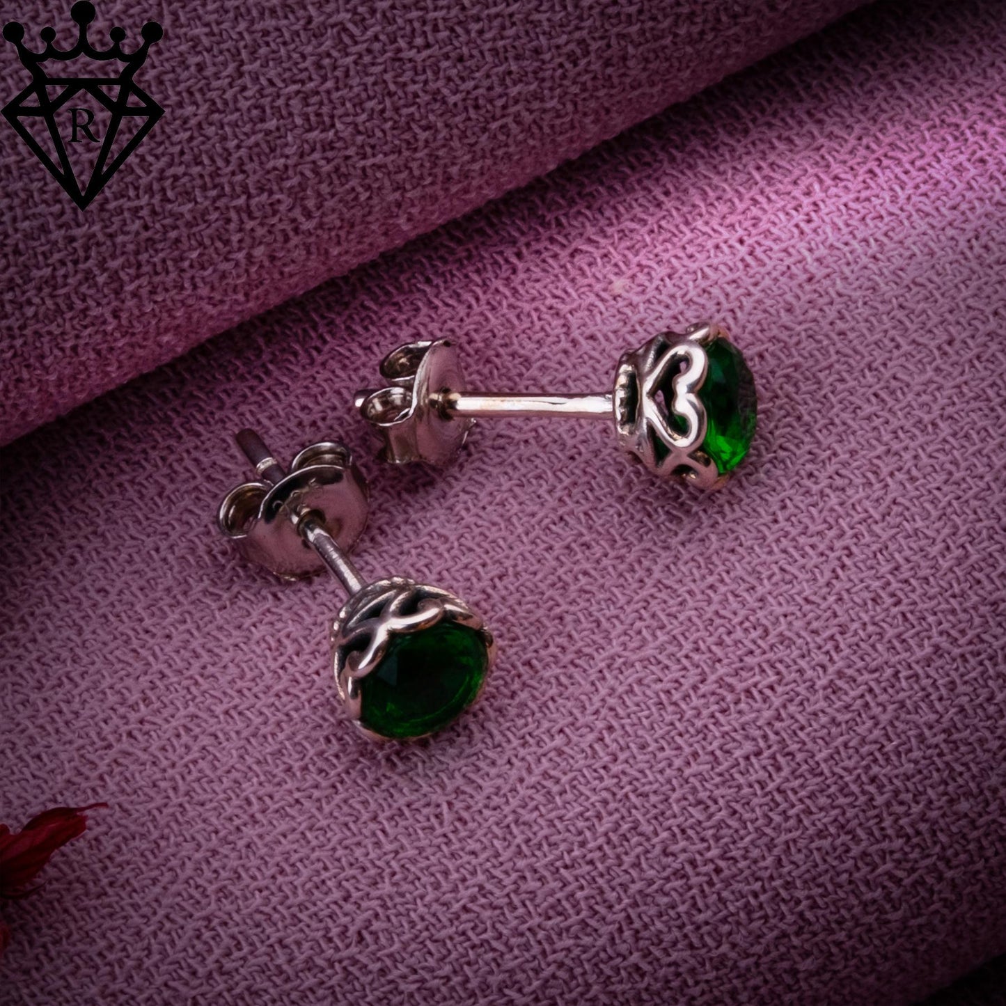 Emerald Stud Earrings,Sterling Silver Green Gemstone Earrings,May Birthstone Jewelry,Gift for Her,Handmade Vintage Style,Emerald Stud