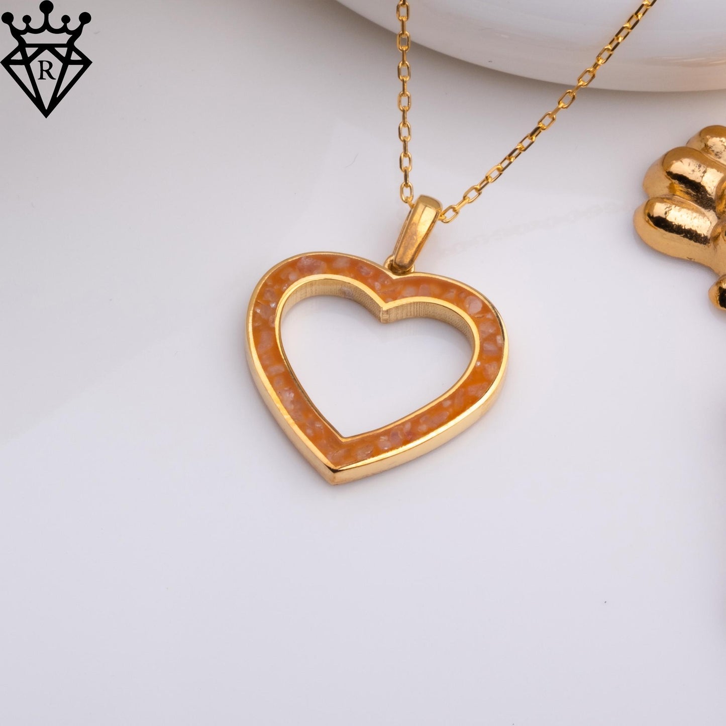 Amber Heart Necklace: 14K Gold Plated Sterling Silver Pendant