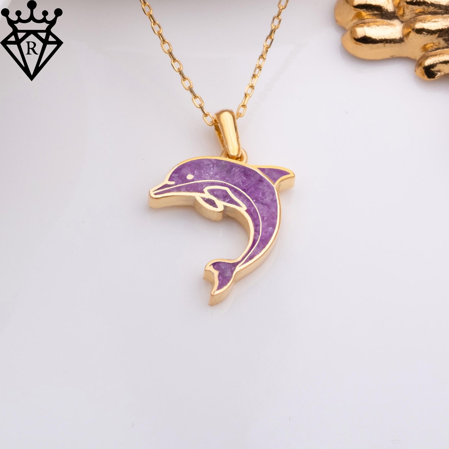 Amethyst Dolphin Necklace: 14K Gold & Sterling Silver Ocean Pendant