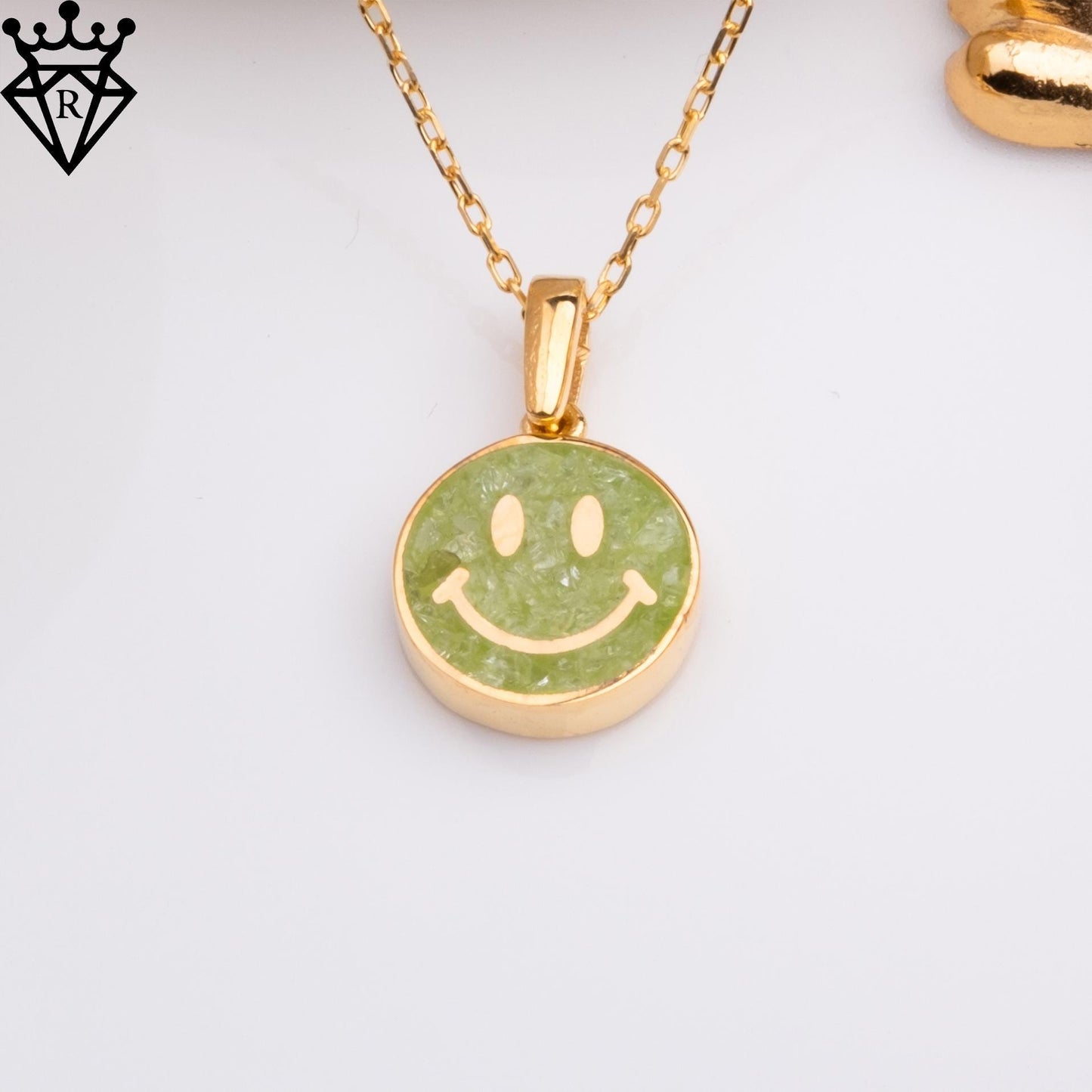 Peridot Smiley Face Necklace ,14K Gold,925 Sterling Silver Positive Pendant,Dainty Handmade Happy Good Vibes Jewelry Gift for Her Women