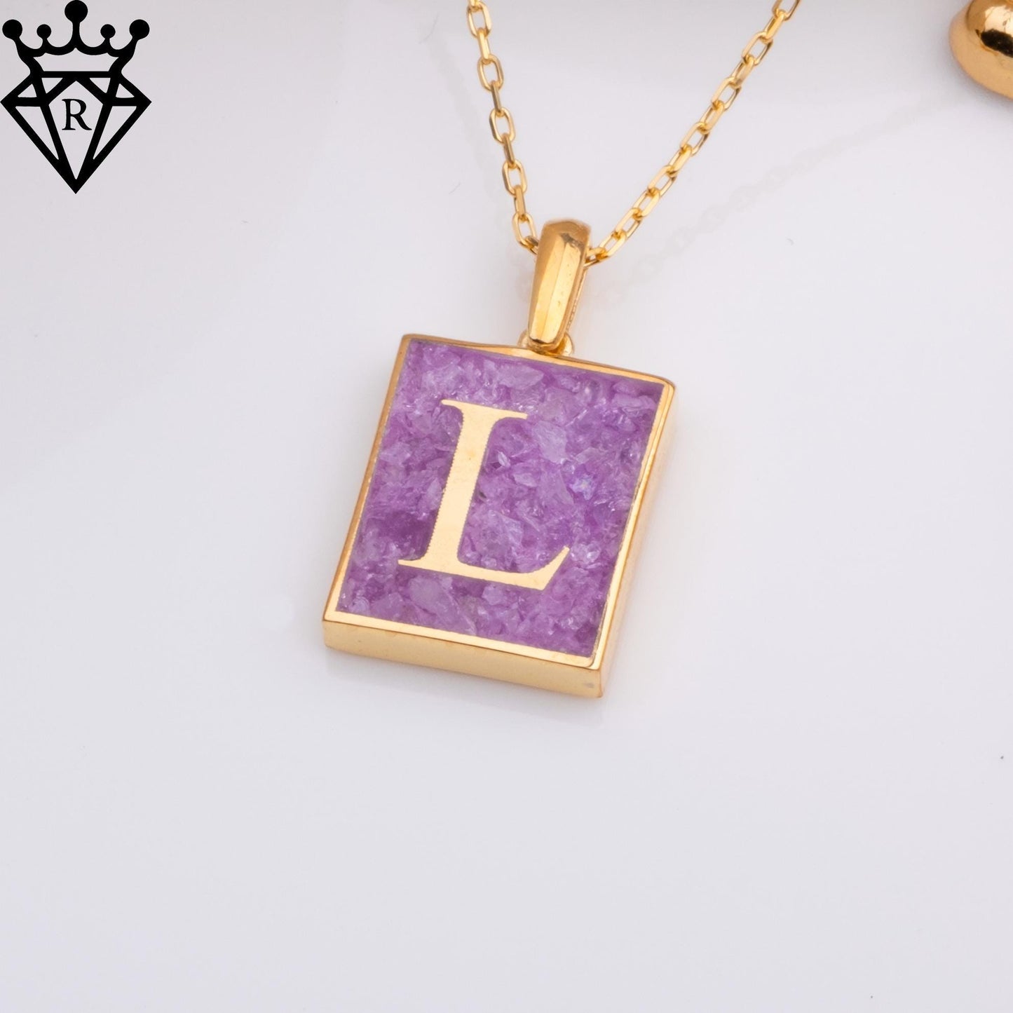 Amethyst Initialenkette – 14K vergoldet 925 Sterlingsilber Rechteckanhänger – Februar Geburtsstein Schmuck – Personalisiert