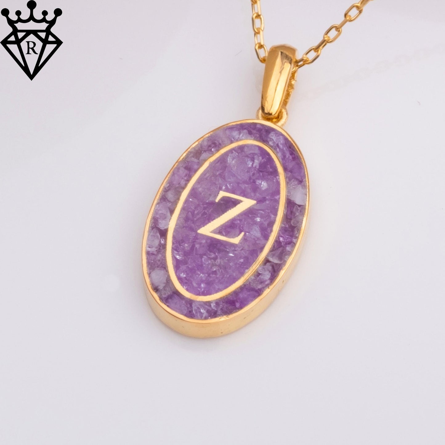 Amethyst Initial Necklace – 14K Gold Plated 925 Sterling Silver Rectangle Pendant – February Birthstone Jewelry – Personalized Gift for Her