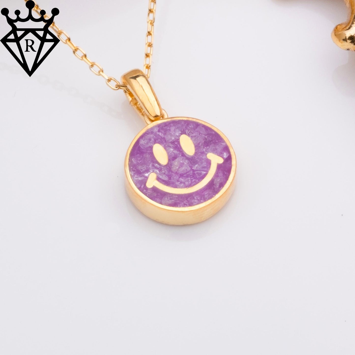 Amethyst Smiley Face Necklace, 14K Gold, 925 Sterling Silver Positive Pendant, Dainty Handmade Happy Good Vibes Jewelry Gift for Her Women