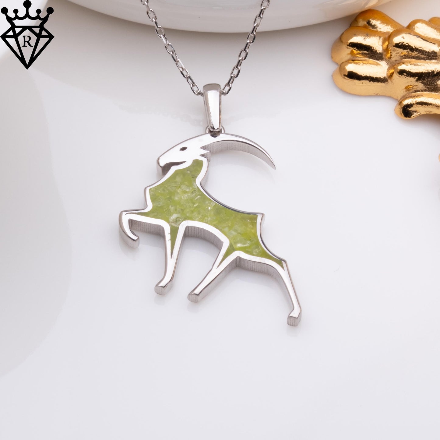 Peridot Stone Capricorn Goat Necklace, 925 Sterling Silver Handmade Zodiac Jewelry, August Birthstone Pendant