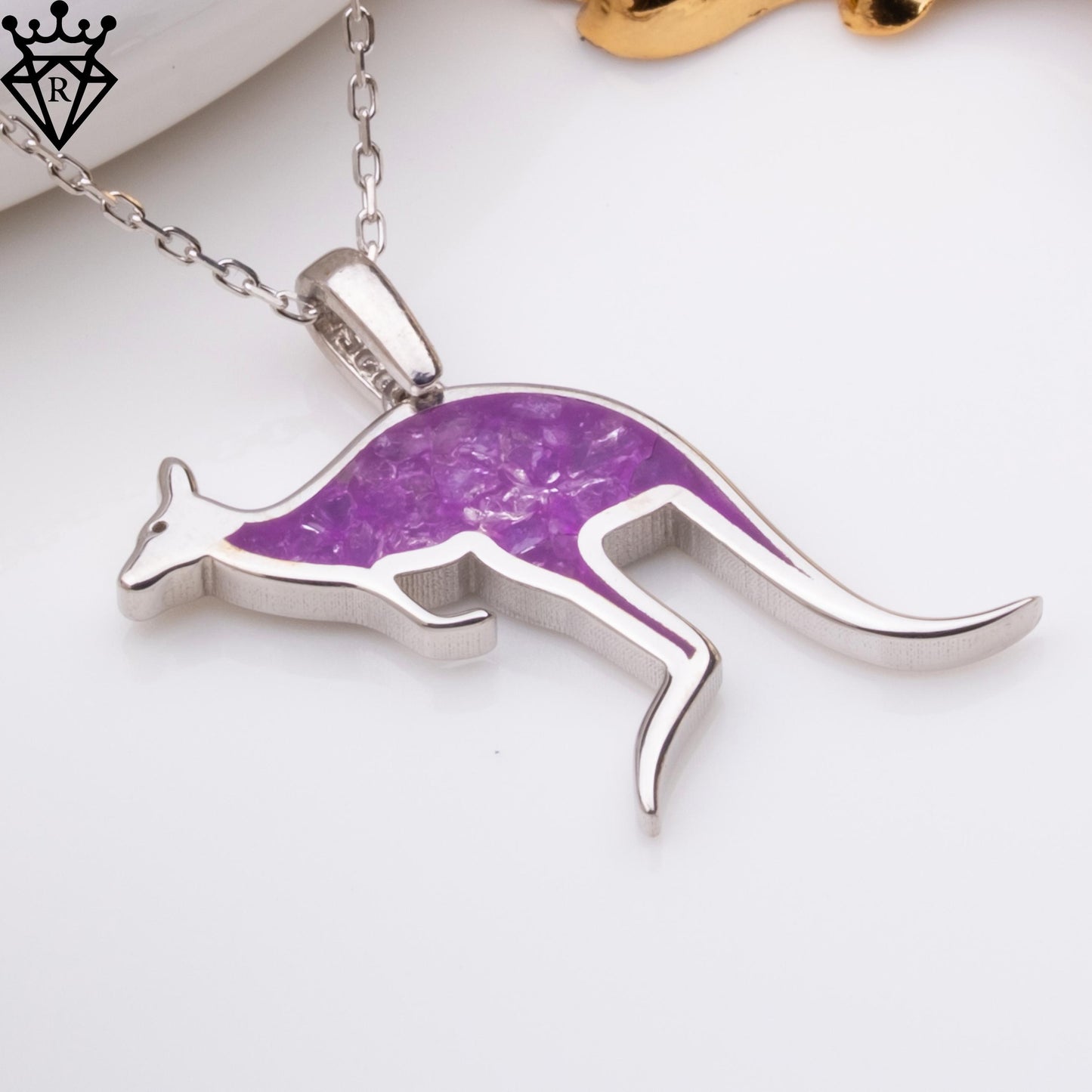 Amethyst Stone Kangaroo Necklace, 925 Sterling Silver Birthstone Pendant, Dainty Handmade Gemstone Jewelry Gift for Women