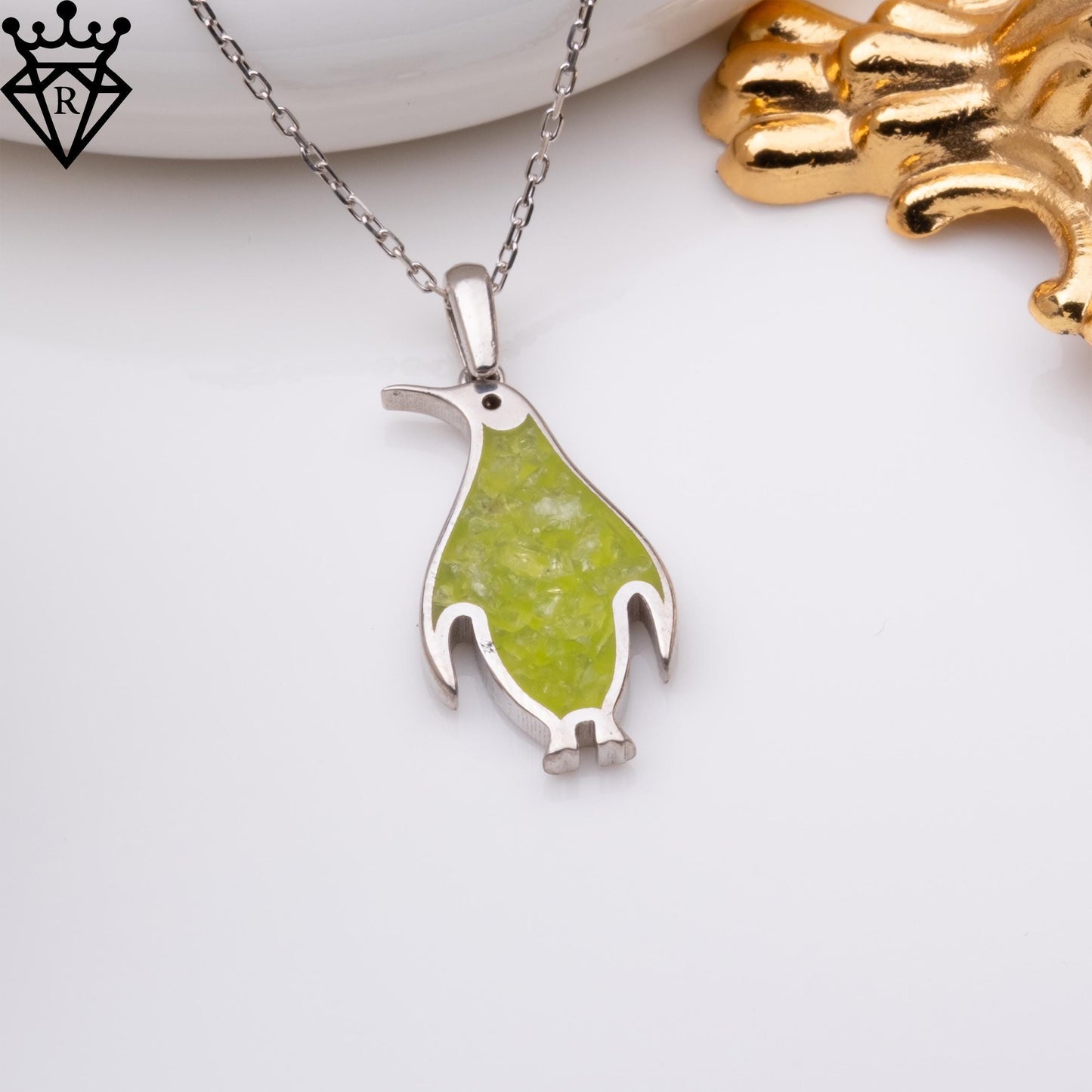 Peridot stone Penguin Necklace, 925 Sterling Silver Handmade Birthstone Jewelry, August Gemstone Pendant, Unique Gift for Her