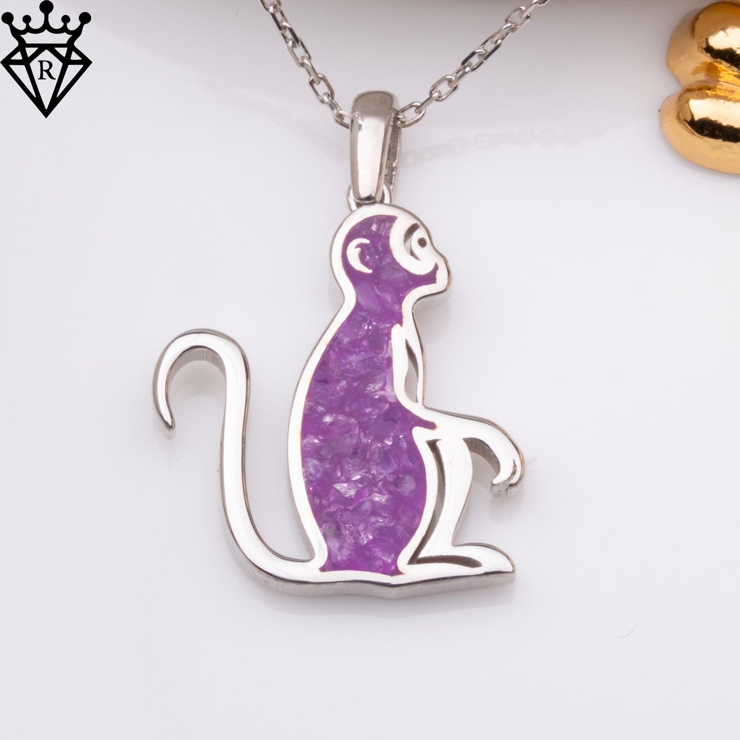 Amethyst Stone Monkey Necklace, Silver Birthstone Jewelry, Handmade Amethyst Necklace, Crystal Pendant, Birthday Gifts for Women