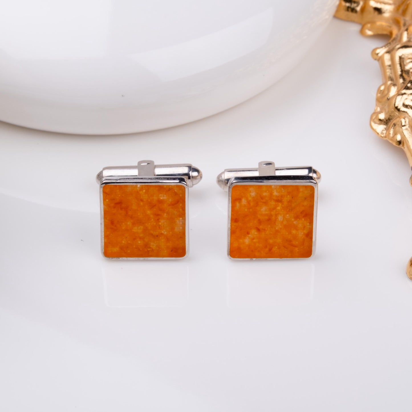 Amber Stone Cufflinks, 925 Sterling Silver Cuff Links for Men, Square Natural Baltic Amber Jewelry, Groom Gift, Wedding Accessory