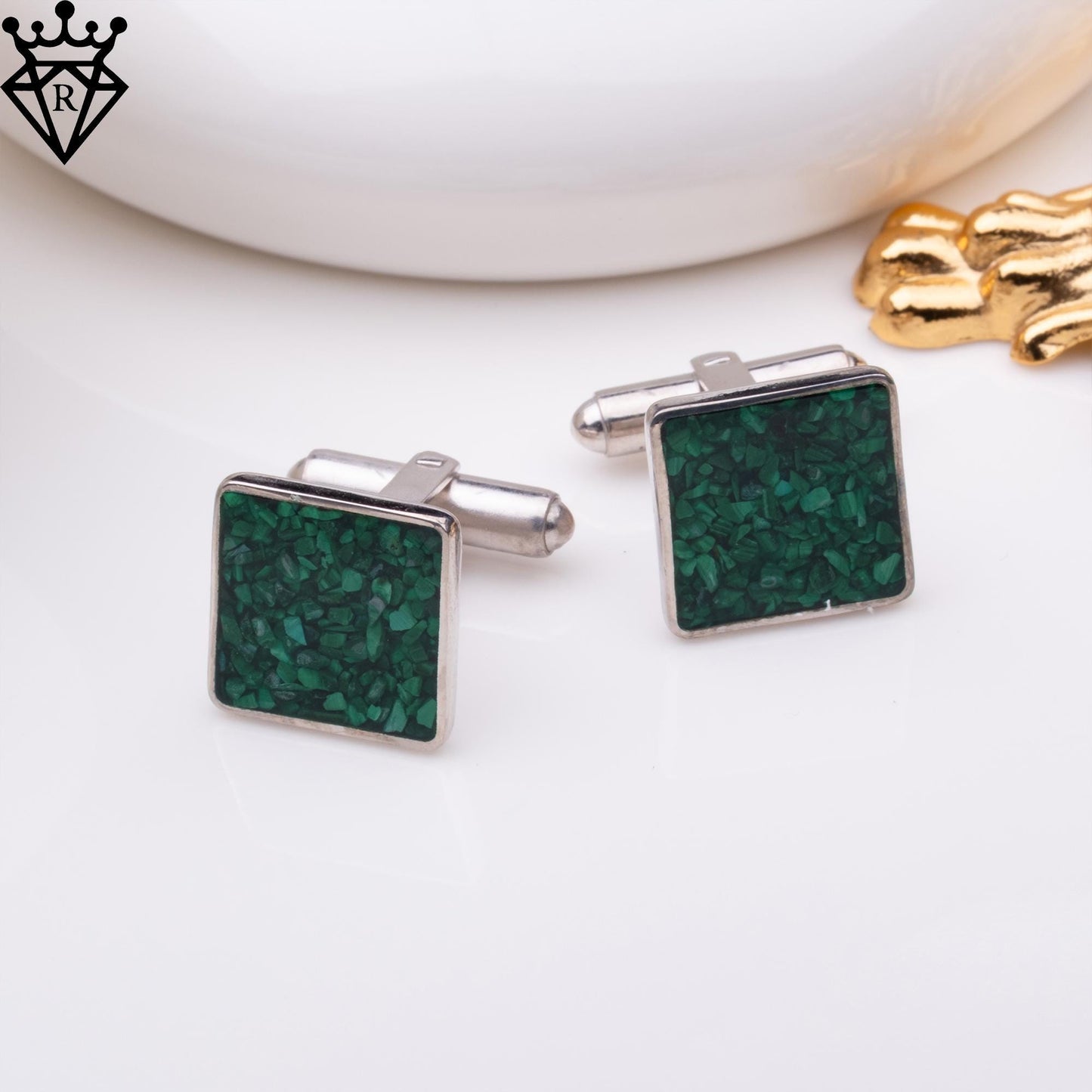 Malachite Stone Cuff Links, Silver Cufflinks for Men, Malachite Jewelry,Formal Cufflinks, Anniversary Gift