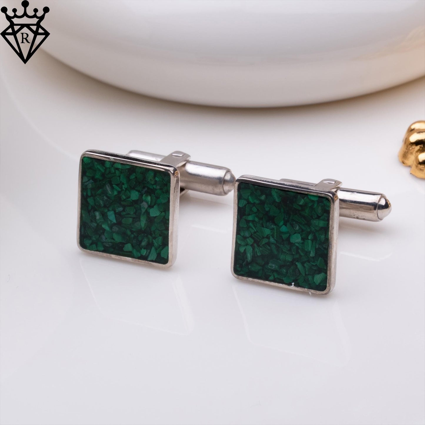Malachite Stone Cuff Links, Silver Cufflinks for Men, Malachite Jewelry,Formal Cufflinks, Anniversary Gift
