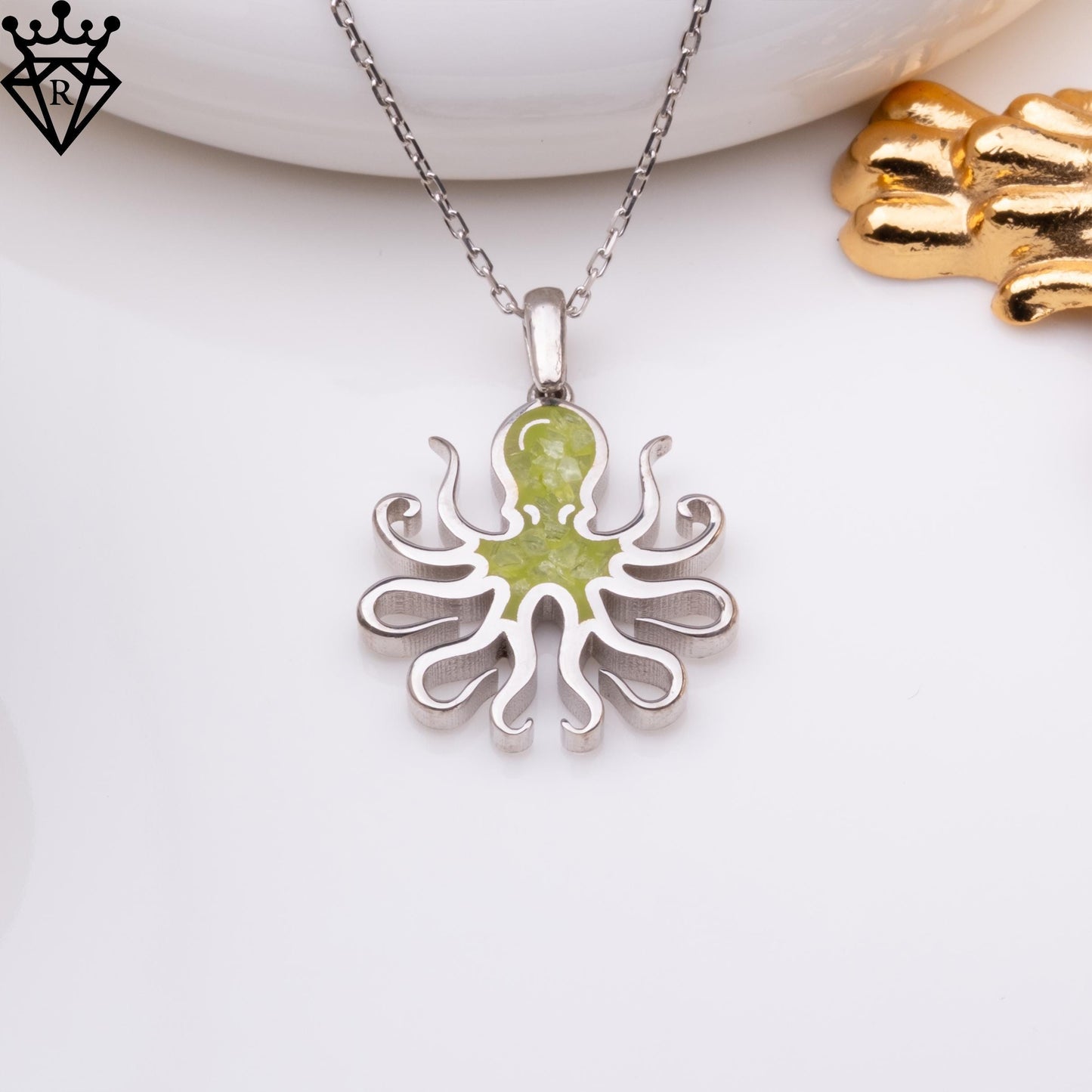 Peridot Stone Octopus Necklace