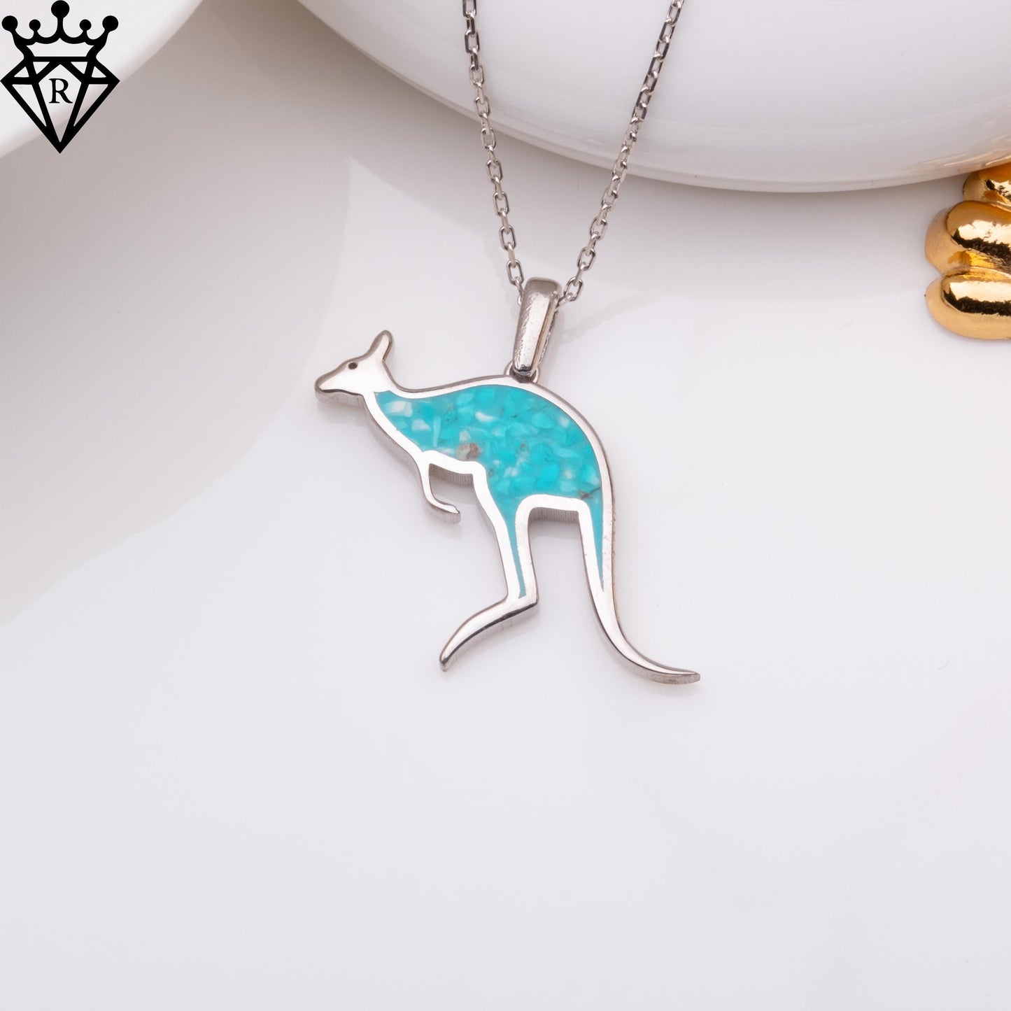Turquoise Stone Kangaroo Necklace, Silver Turquoise Pendant, Birthstone Jewelry, Handmade Necklace, Birthday Gift, Wedding Gift