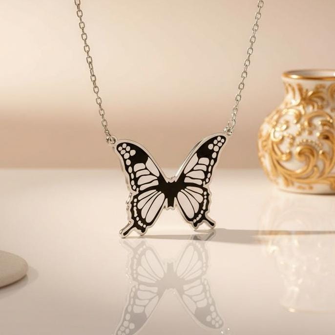Monarch Butterfly Necklace | 925 Sterling Silver Women | Elegant Nature Style | Symbolic Change Gift