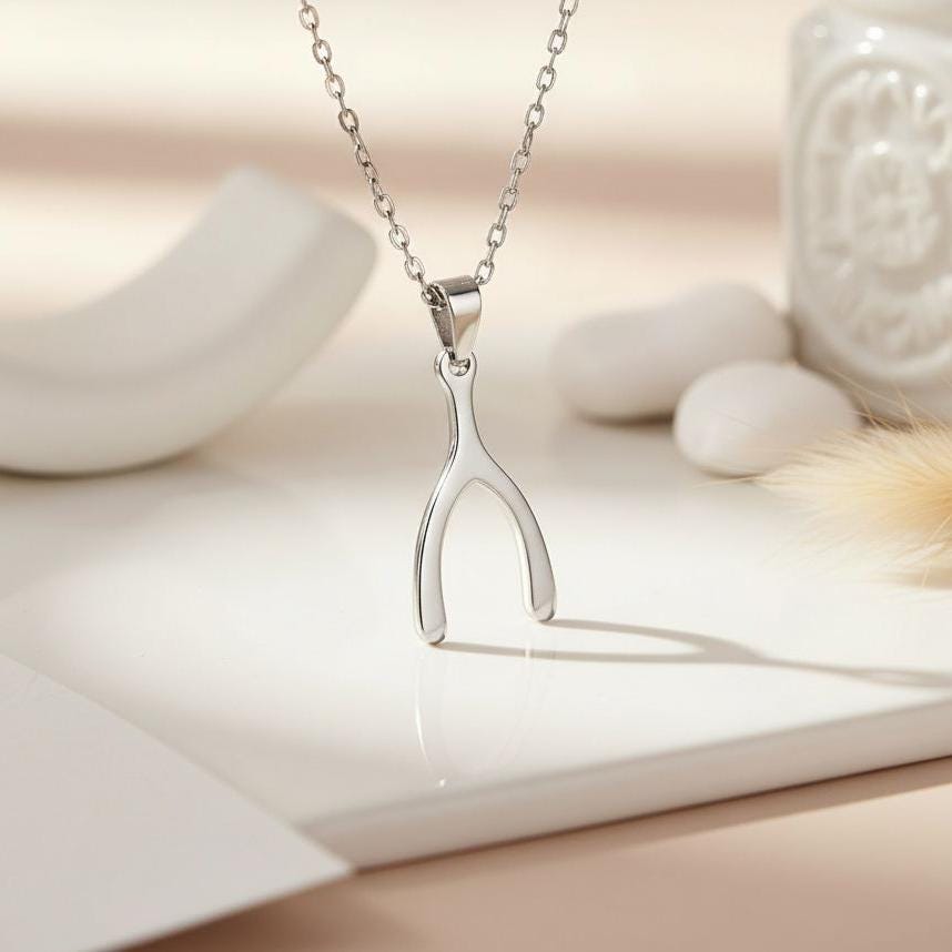 Wishbone Necklace | 925 Sterling Silver | Minimal Lucky Symbol | Good Luck Gift
