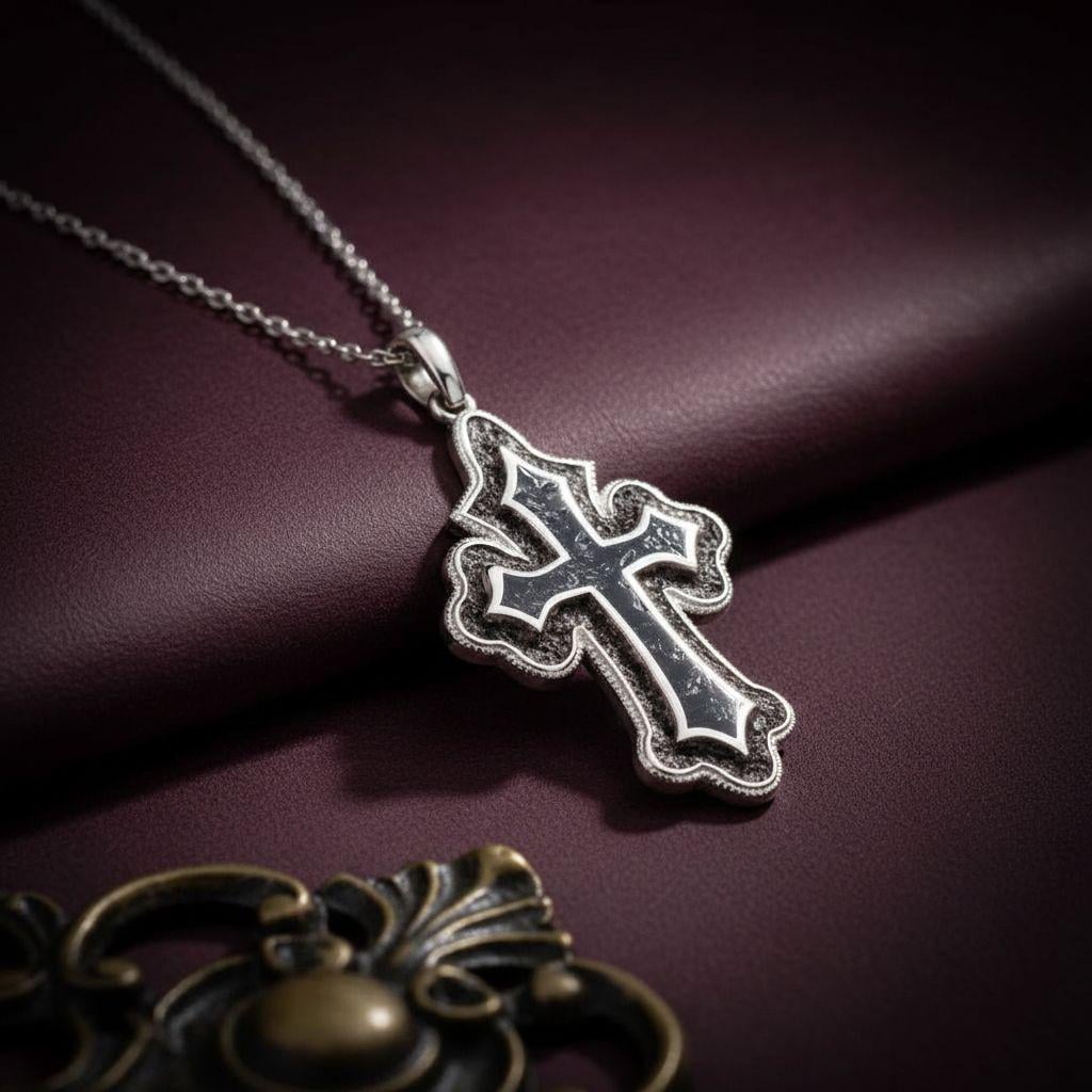 Onyx Cross Pendant Necklace | 925 Sterling Silver | Gothic Spiritual Faith Design | Meaningful Christian Gift