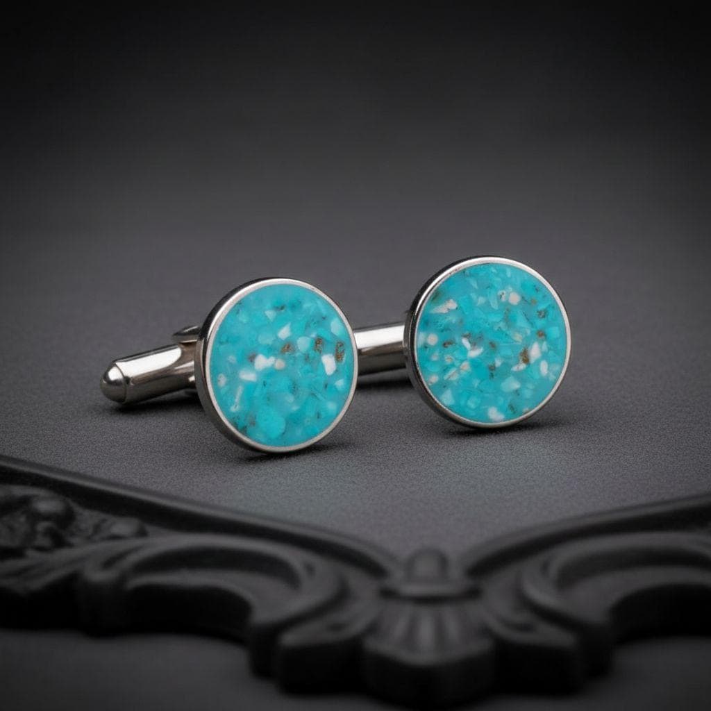 Turquoise Stone Cufflinks | 925 Sterling Silver Mens Jewelry | Minimalist Natural Vintage Style | Wedding and Anniversary Gift
