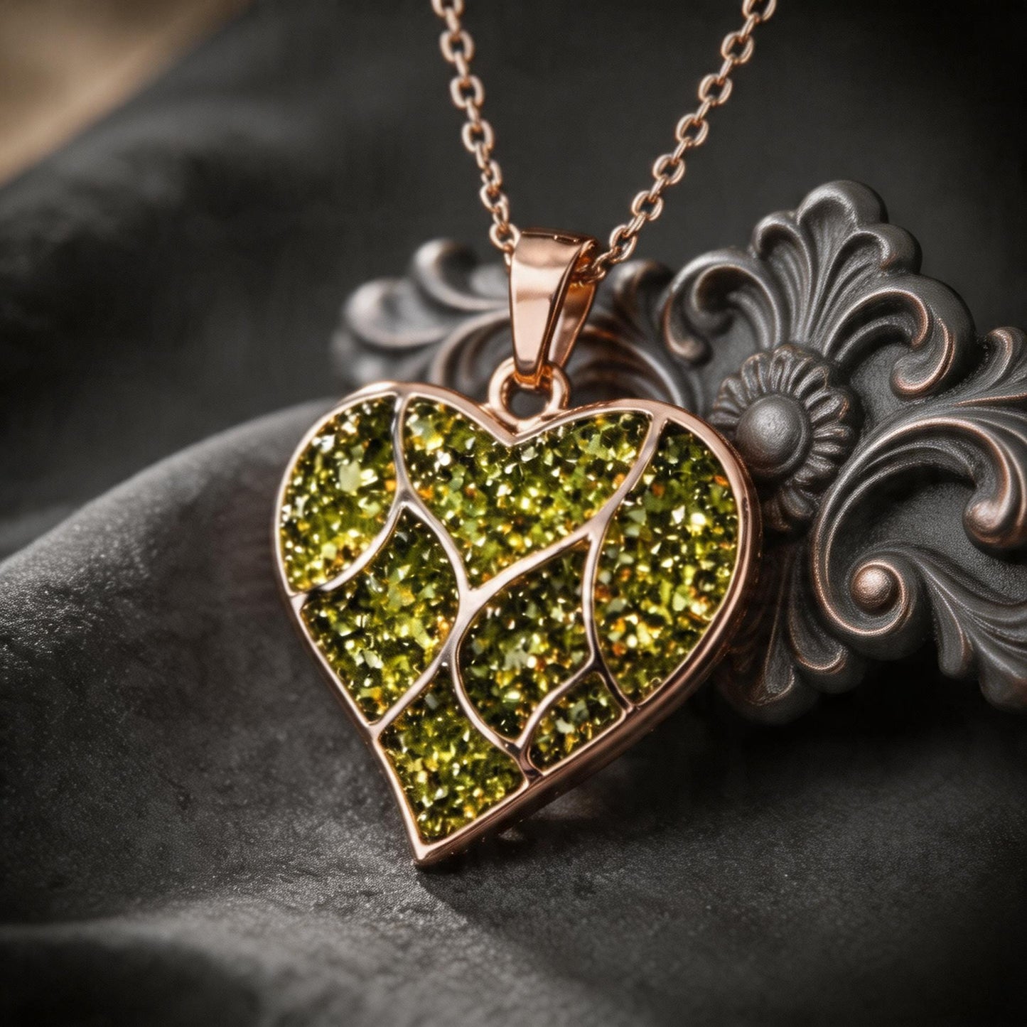 Peridot Heart Necklace | 925 Sterling Silver Gemstone Inlay | Minimal Romantic Jewelry | Anniversary Gift for Her