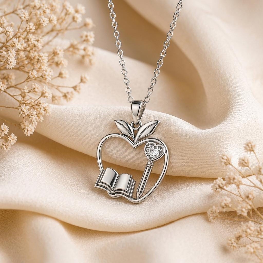 Teacher Apple Necklace | For Educators | Symbolic Education Theme | Teacher Appreciation Gift
