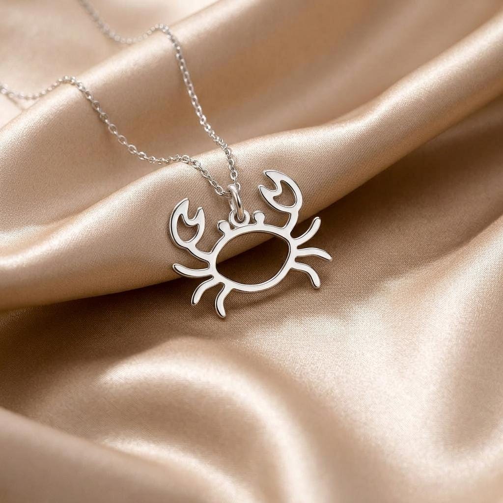 Crab Necklace | 925 Sterling Silver Jewelry | Ocean Zodiac Cancer Symbol | Meaningful Gift for Her