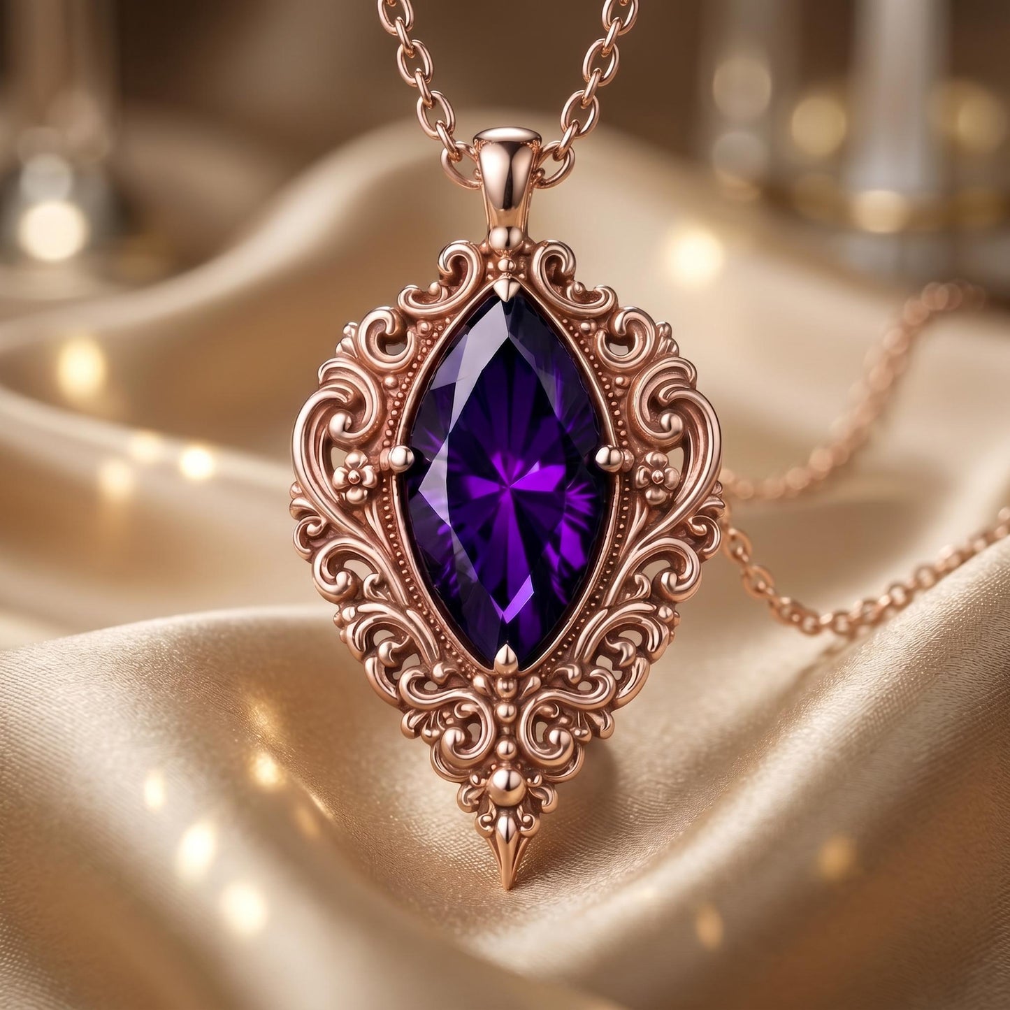 Vintage Gothic Birthstone Pendant Necklace | 925 Sterling Silver | Gothic Vintage Amethyst | Meaningful Occasion Gift