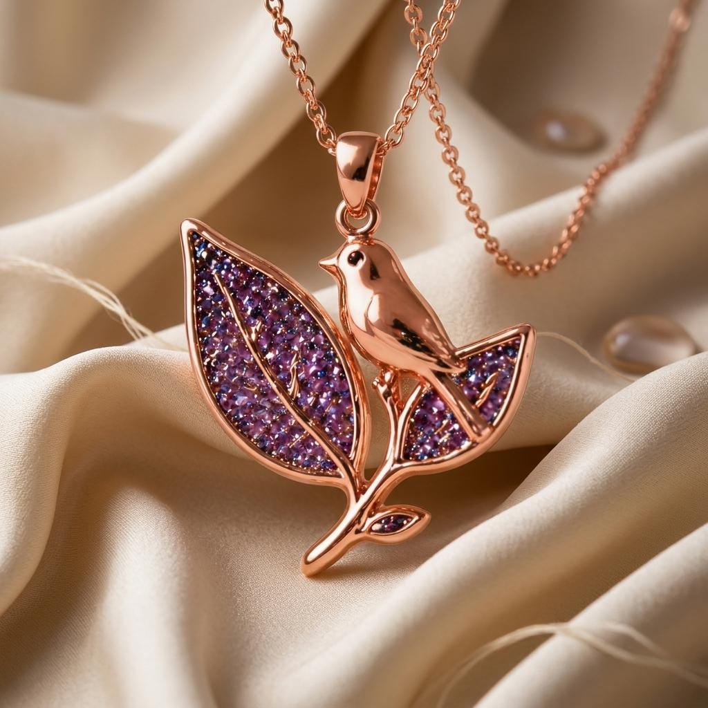 Amethyst Druzy Bird Necklace | Gold Plated 925 Silver for Women | Nature Inspired Elegant Design | Thoughtful Gift for Her