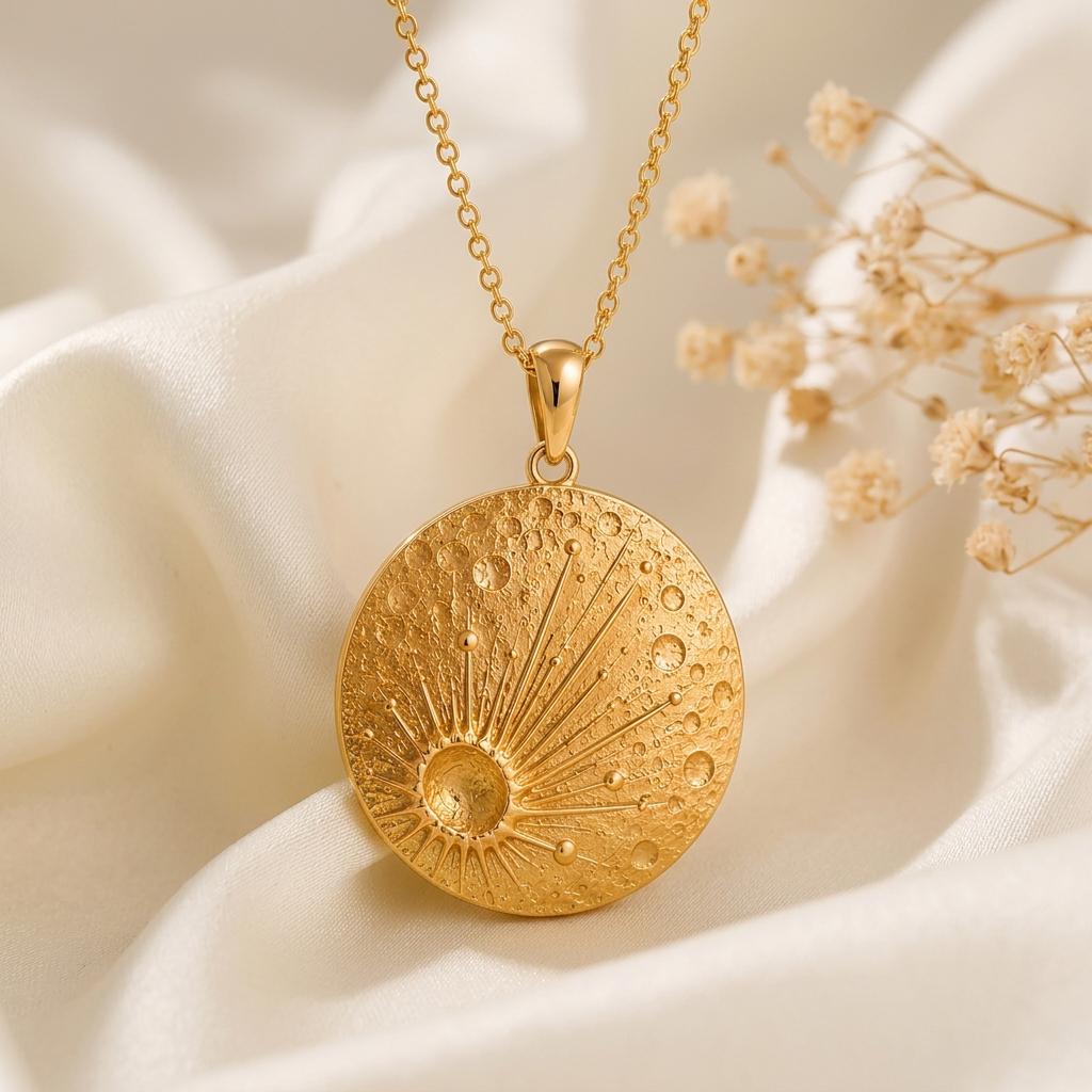 Lunar Impact Pendant | Sterling Silver Pendant | Textured Cosmic Design | Thoughtful Celestial Gift