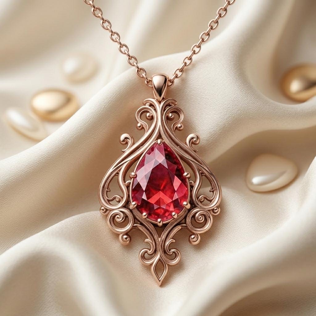 Vintage Ruby Birthstone Necklace | 925 Sterling Silver | Vintage Filigree Design | Birthstone Birthday Gift