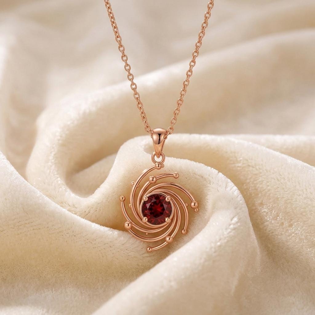 Spiral Galaxy Core Pendant | 925 Sterling Silver Red Gemstone | Celestial Galaxy Inspired Jewelry | Meaningful Gift for Her