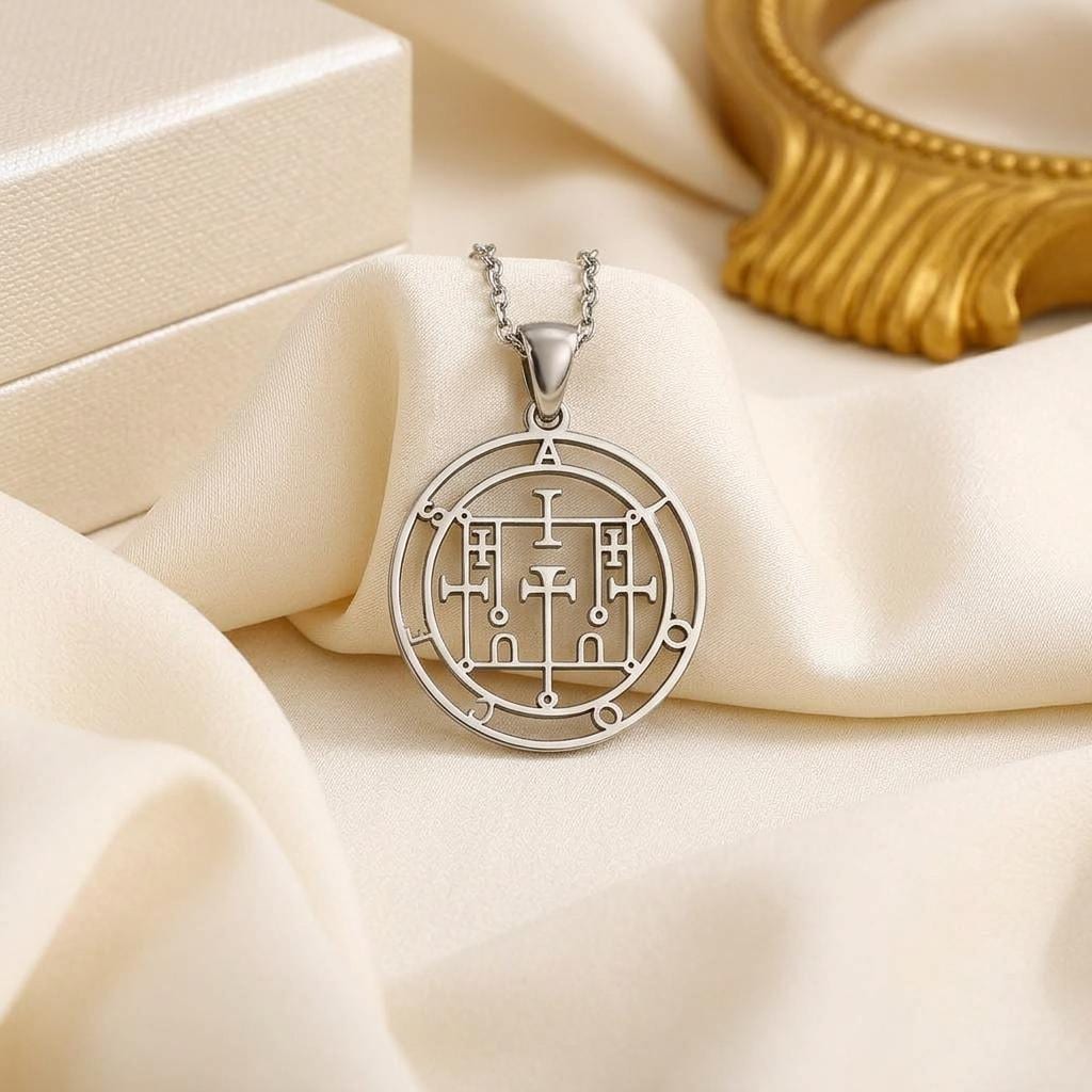 Alloces Seal Pendant, | 925 Sterling Silver | Esoteric Grimoire Talisman | Symbolic Wisdom Protection Gift