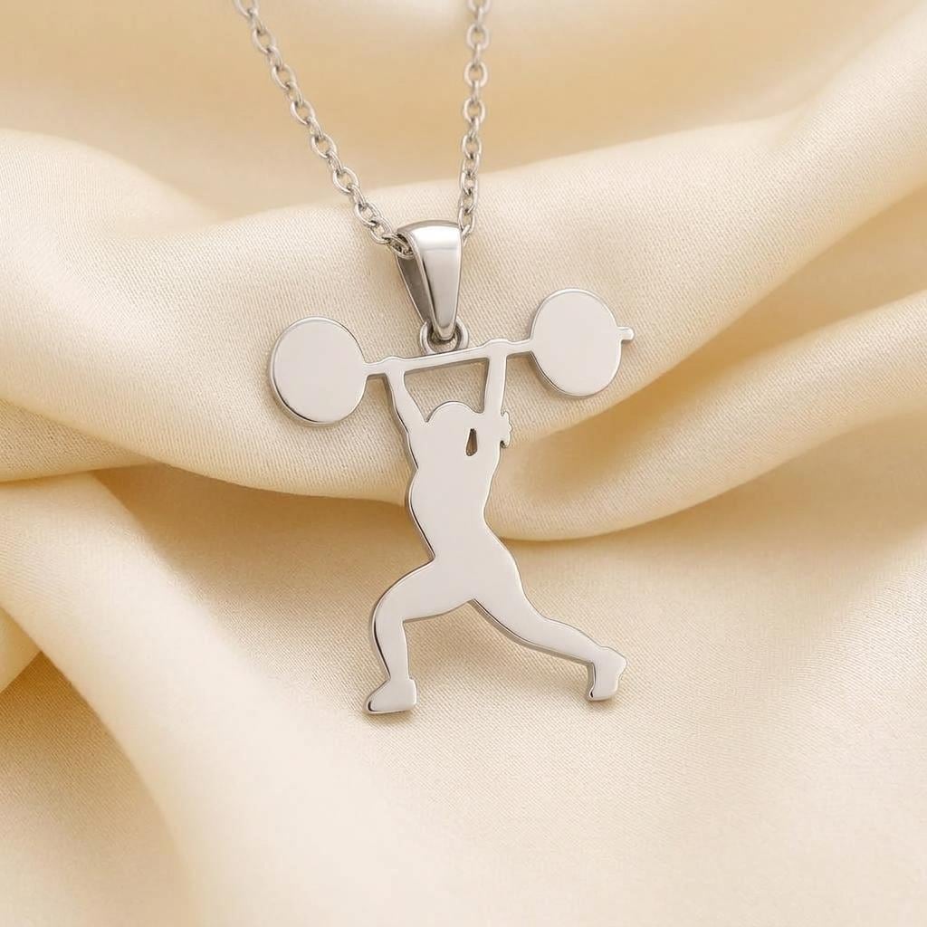 Weightlifting Silver Necklace, Powerlifting Jewelry for Athletes, Handmade 925 Sterling Silver Pendant