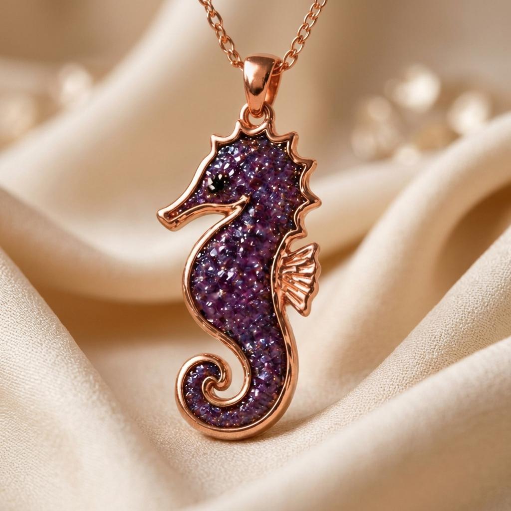 Amethyst Druzy Seahorse Necklace | 925 Sterling Silver | Oceanic Charm | Thoughtful Keepsake Gift
