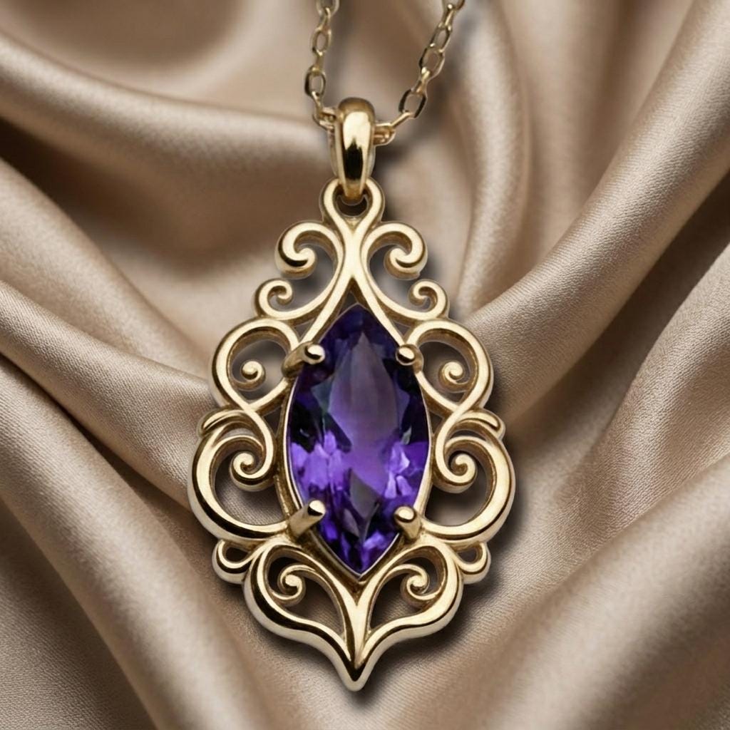 Baroque Amethyst Necklace | 925 Sterling Silver | Ornate Vintage Elegance | Thoughtful Special Occasion Gift