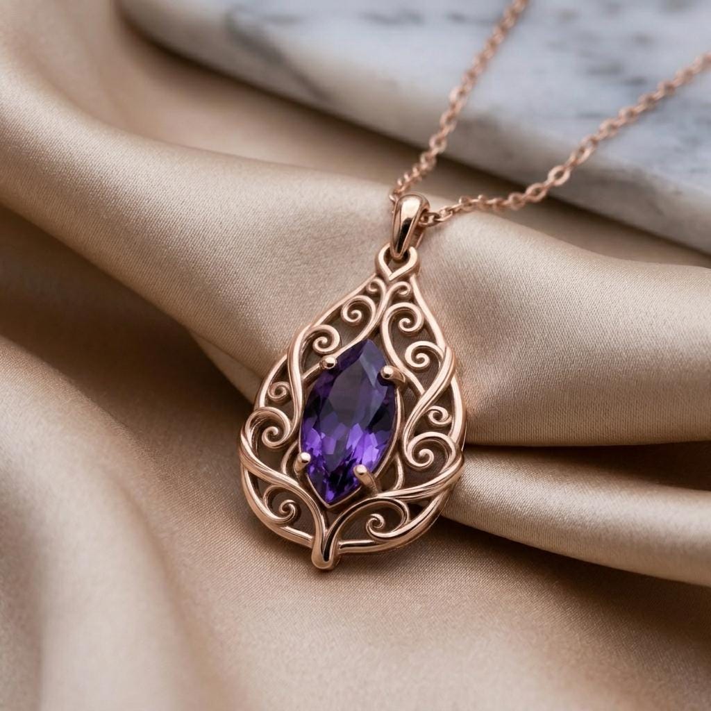 Celestial Vine Birthstone Necklace | 925 Sterling Silver Amethyst | Ornate Vine Celestial Style | Meaningful Birthday Gift