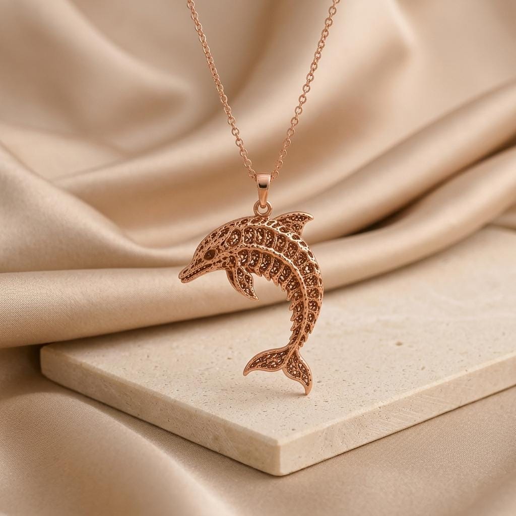 Fossil Dolphin Artifact | 925 Sterling Silver | Intricate Marine Filigree | Meaningful Ocean Gift