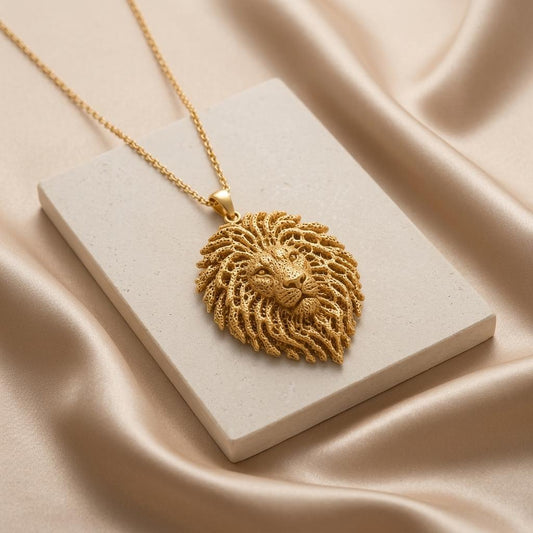 Close-up of handmade Ancient Lion Fossil pendant | 925 Sterling Silver Necklace | Nature Inspired Textured Design | Symbol of Strength Gift