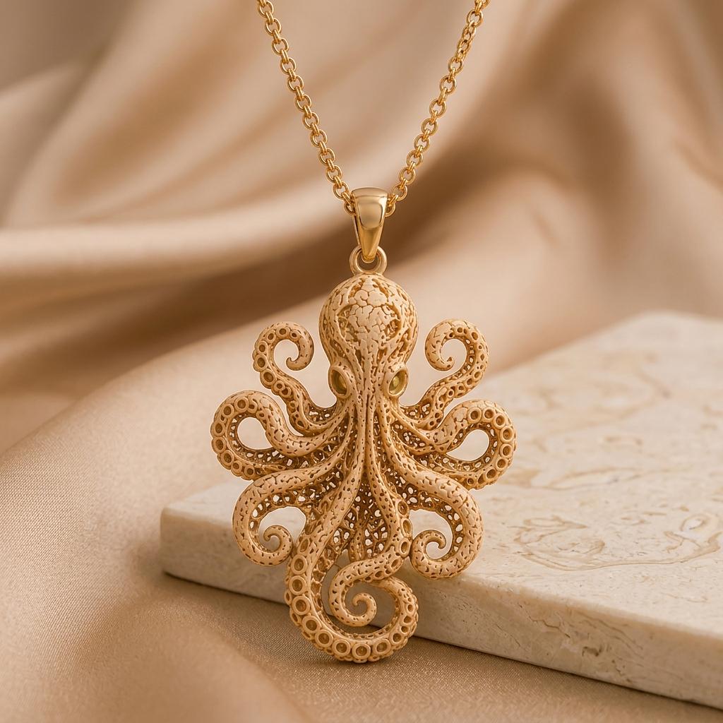 Fossil Octopus Pendant | 925 Sterling Silver | Intricate Ocean Design | Unique Gift for Her