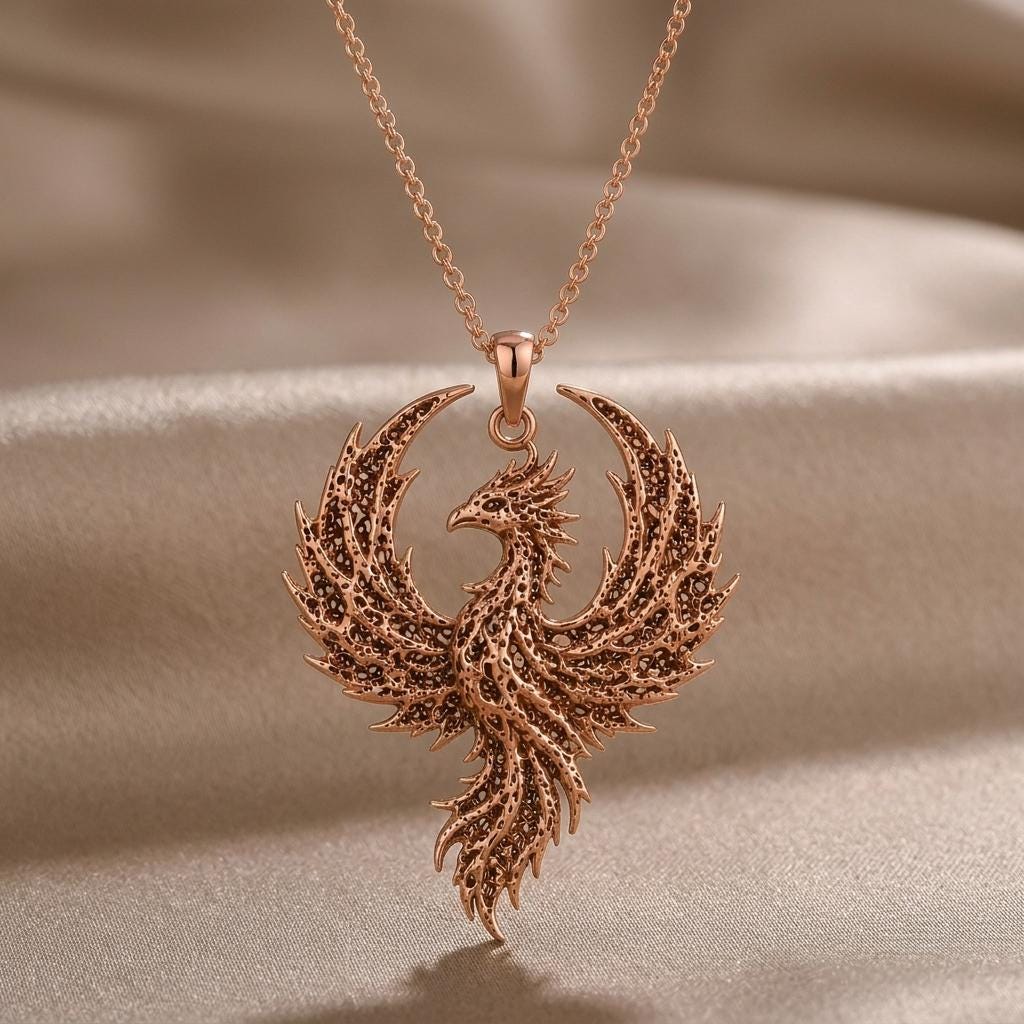 Fossil Phoenix Crest | 925 Sterling Silver Jewelry | Mythical Phoenix Theme | Symbol of Rebirth Gift