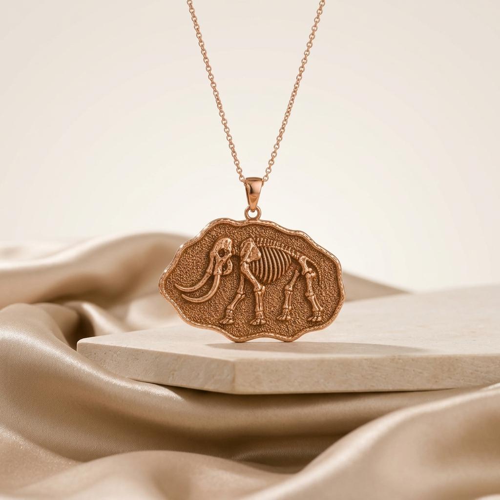 Mastodon Fossil Pendant Necklace | 925 Sterling Silver | Prehistoric Skeleton Art | Unique Historical Gift
