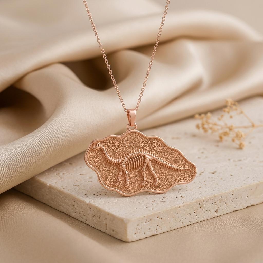 Diplodocus Fossil Pendant Necklace | Dinosaur Lover's Jewelry | Prehistoric Fossil Theme | Unique Gift for Dino Enthusiasts