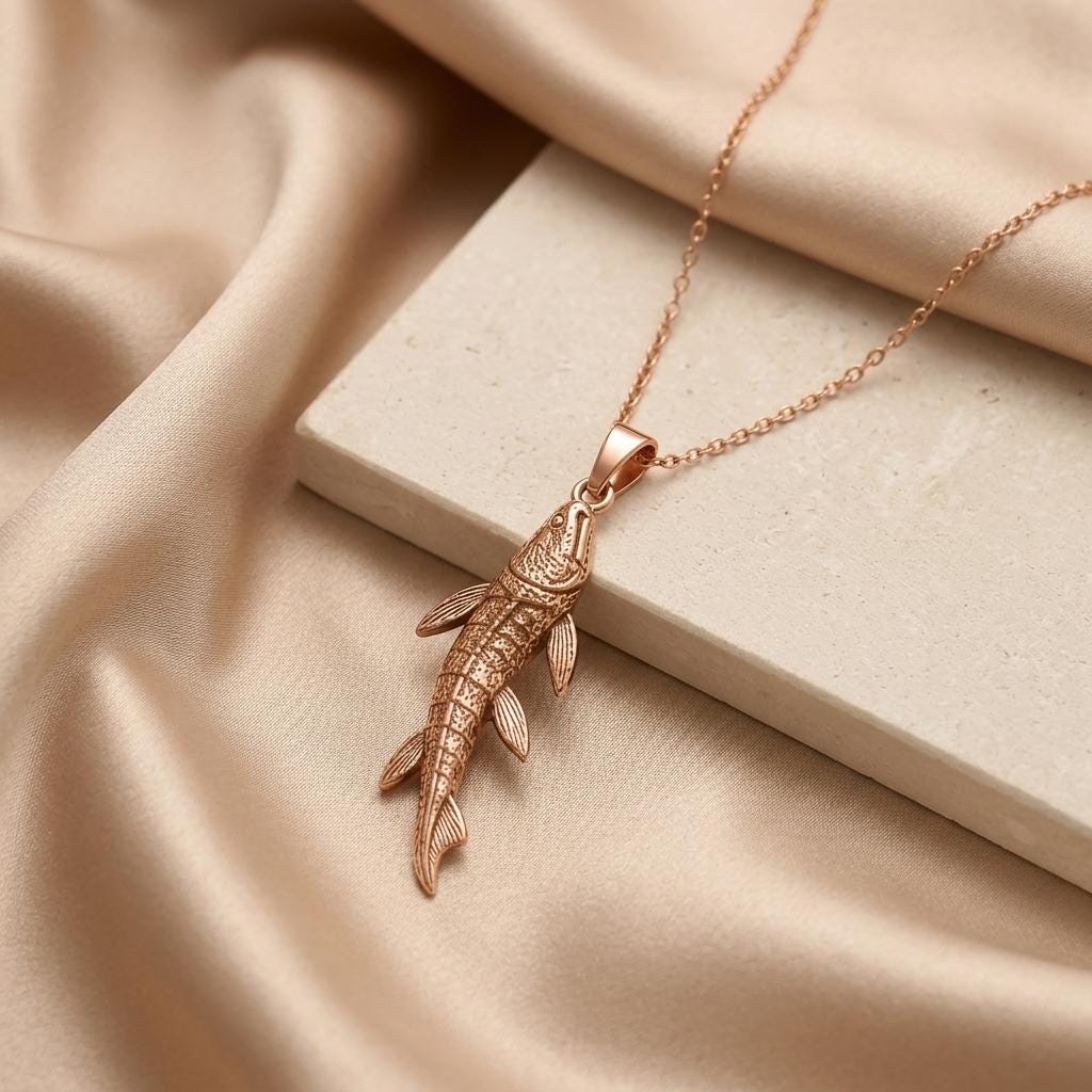 Tiktaalik Pendant | Gold Plated Silver | Ancient Life & Evolution | Unique Science Gift